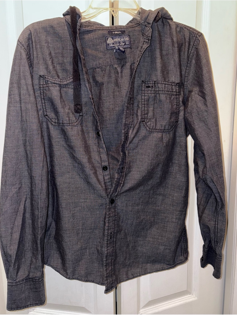 American Rag Men's Charcoal Hooded Button-Up Shirt Jacket